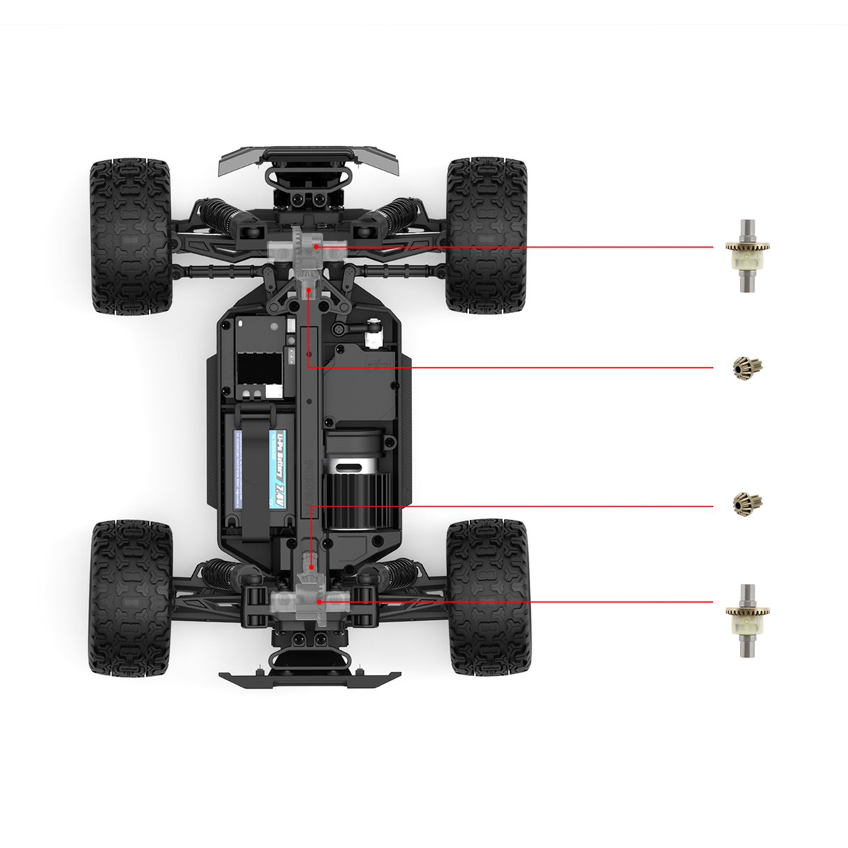 HAIBOXING P1881+P1882×2 Metal Diff. Complete(Front&Rear) +Drive Pinions for 18859E,18858E,18872,18856
