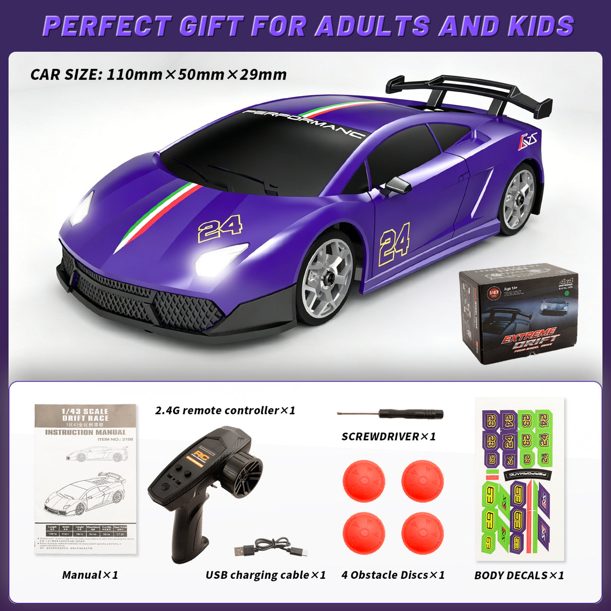 HAIBOXING 2198 1/43 Brushed RC Drift Car with 2 Batteries (Green)