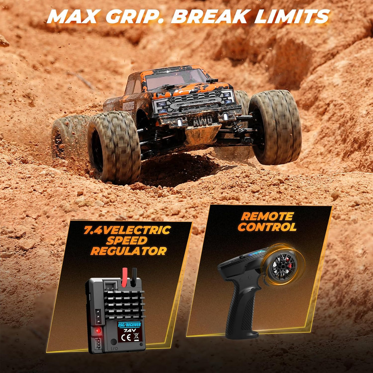 HAIBOXING 18859E(Orange) 1/18 Brushed RC Truck with 2 Batteries