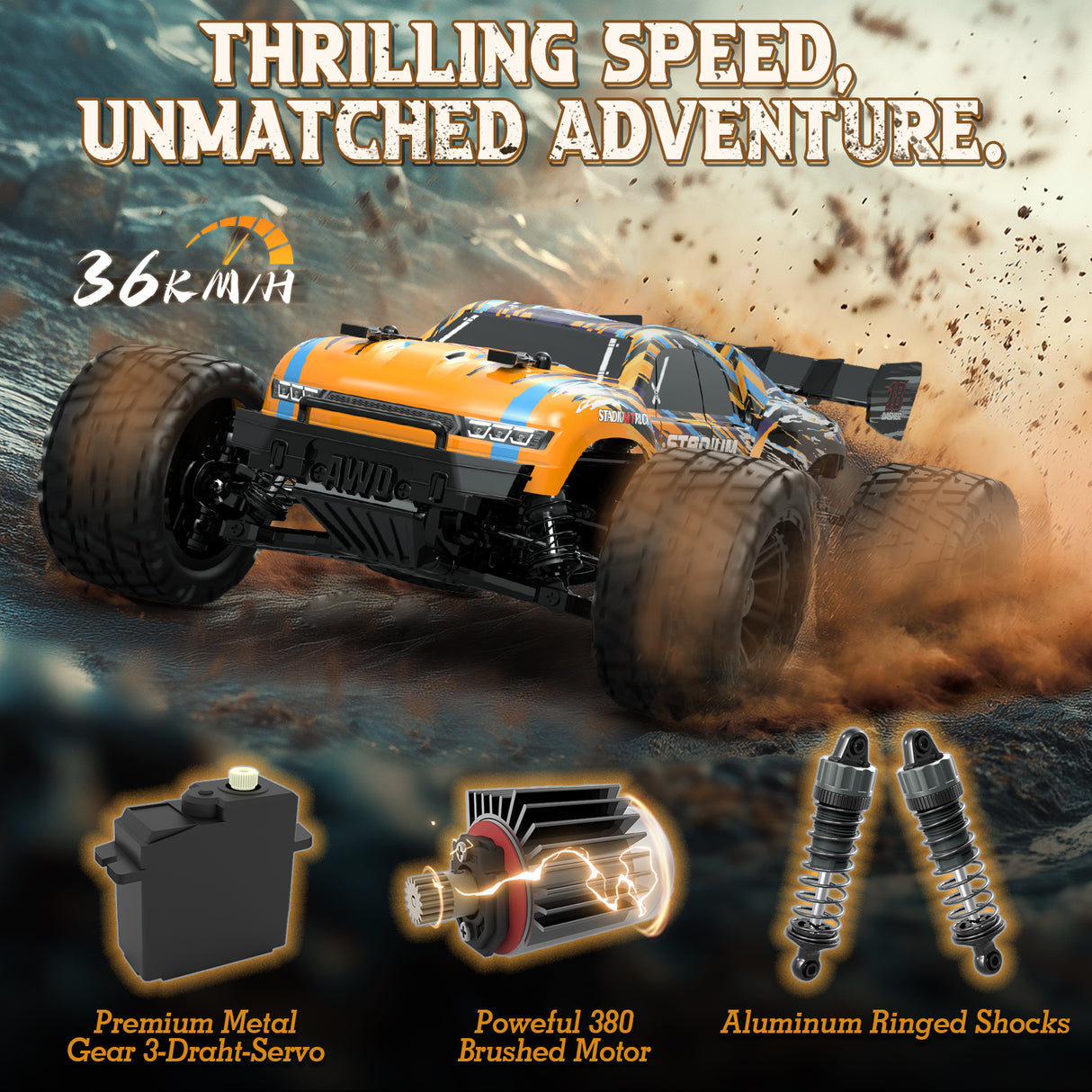 HAIBOXING 18858E(Orange) 1/18 Brushed RC Buggy with 2 Batteries
