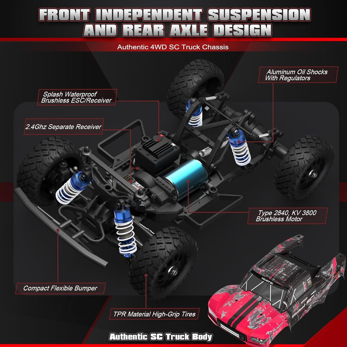 HAIBOXING 3100A 1/14 Brushless RC Short Course with 2 Batteries