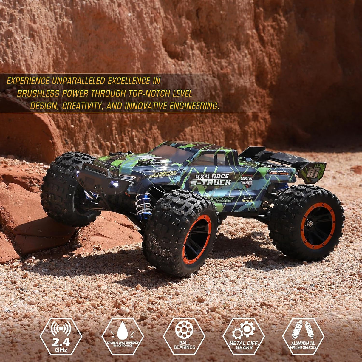 HAIBOXING 16890SA(Green) 1/16 Brushless RC Buggy with 2 Batteries