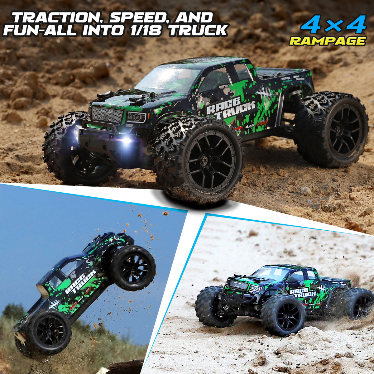 HAIBOXING 18859 (Green)& M1882×2 : 1/18 RC Truck with Full Metal Oil-Filled Shock Upgrade Set