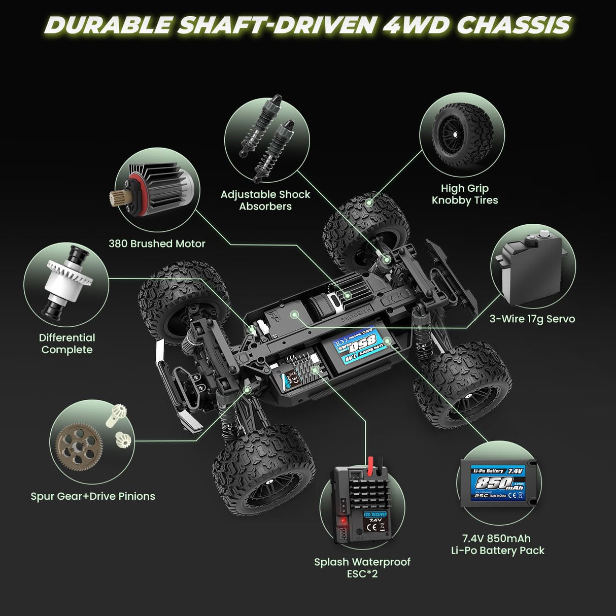 HAIBOXING 18859E(Green) 1/18 Brushed RC Truck with 2 Batteries