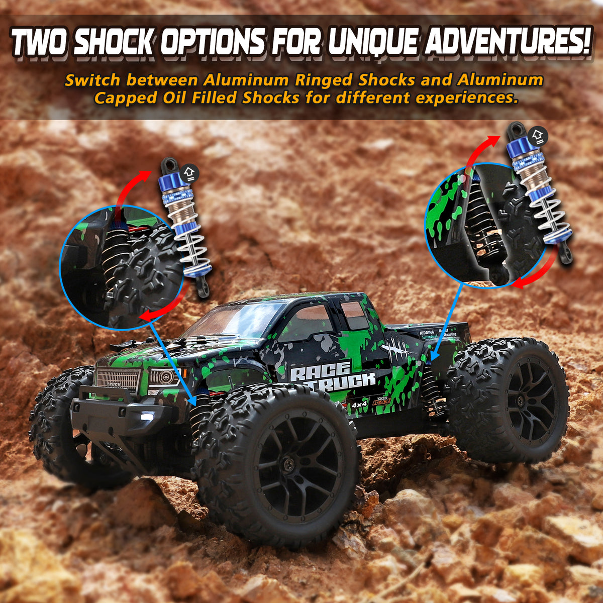 HAIBOXING 18859 (Green)& M1882×2 : 1/18 RC Truck with Full Metal Oil-Filled Shock Upgrade Set