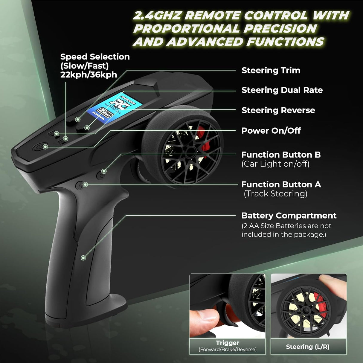 HAIBOXING 18859E(Green) 1/18 Brushed RC Truck with 2 Batteries