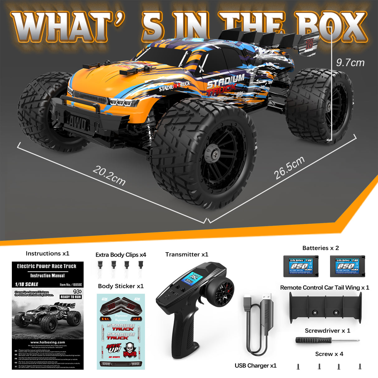 HAIBOXING 18858E(Orange) 1/18 Brushed RC Buggy with 2 Batteries
