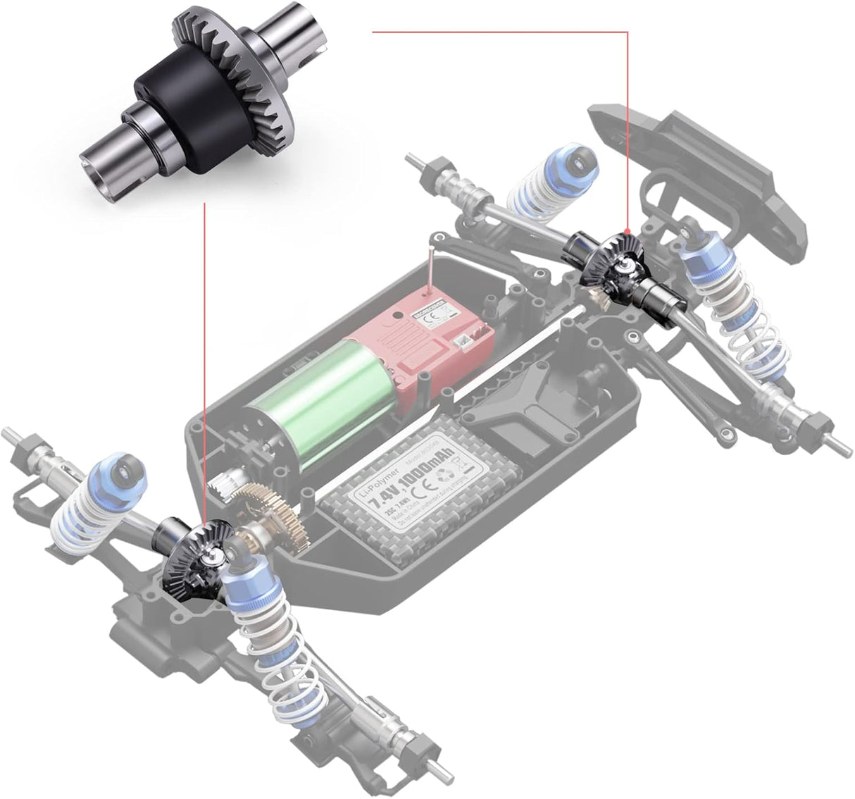 HAIBOXING 1/16th RC Car Spare Parts Machine Diff. Complete w/Metal Outdrive Cups Apply to 16890A Front & Rear 2pcs(M16822)