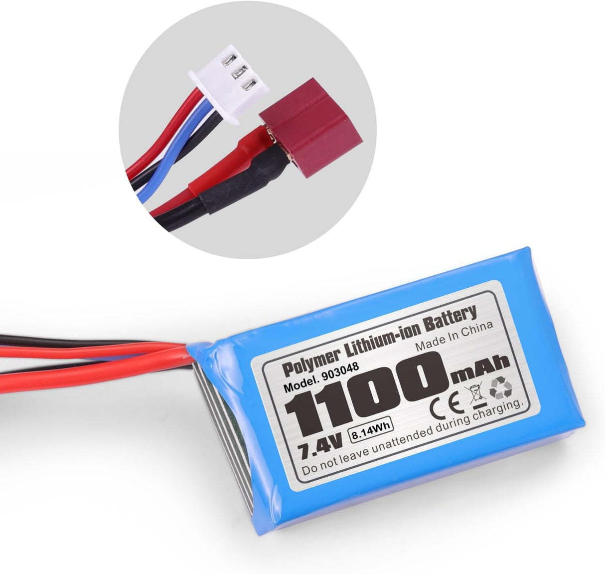 HAIBOXING RC Car T Plug 7.4V 1100mAh Li-PO Rechargeable Battery Apply for 16890A &16890SA & 3100A 2 Pack Batteries with USB Charger(E782)