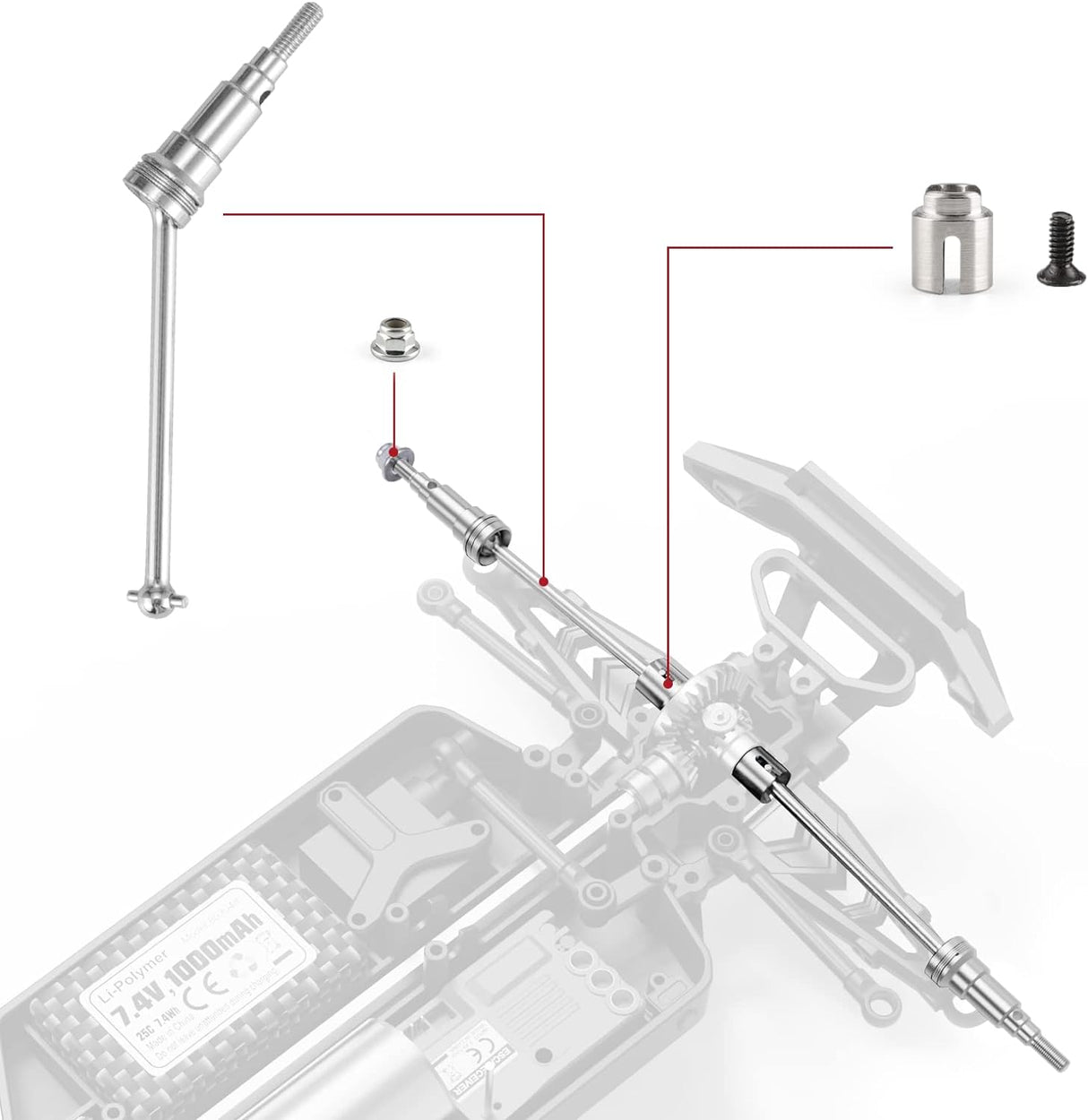 HAIBOXING 1/18 RC Cars Spare Parts Metal Front Universal Shafts & Metal Diff. Cups & Pins & Lock Nut M3 M1884 Apply to 2021 New Version 18859A & 18859 & 18858 & 18868 (M1883 &M1903)