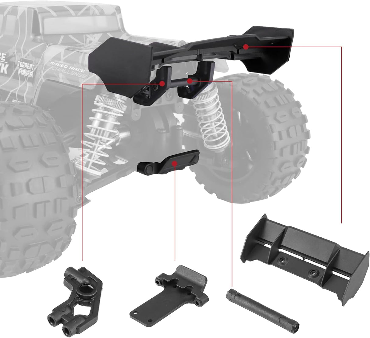 HAIBOXING 1/16TH Scale Brushless RC Car Spare Parts Rear Bumper & Wing & Wing Stay for Apply to 16890A(M16062V)