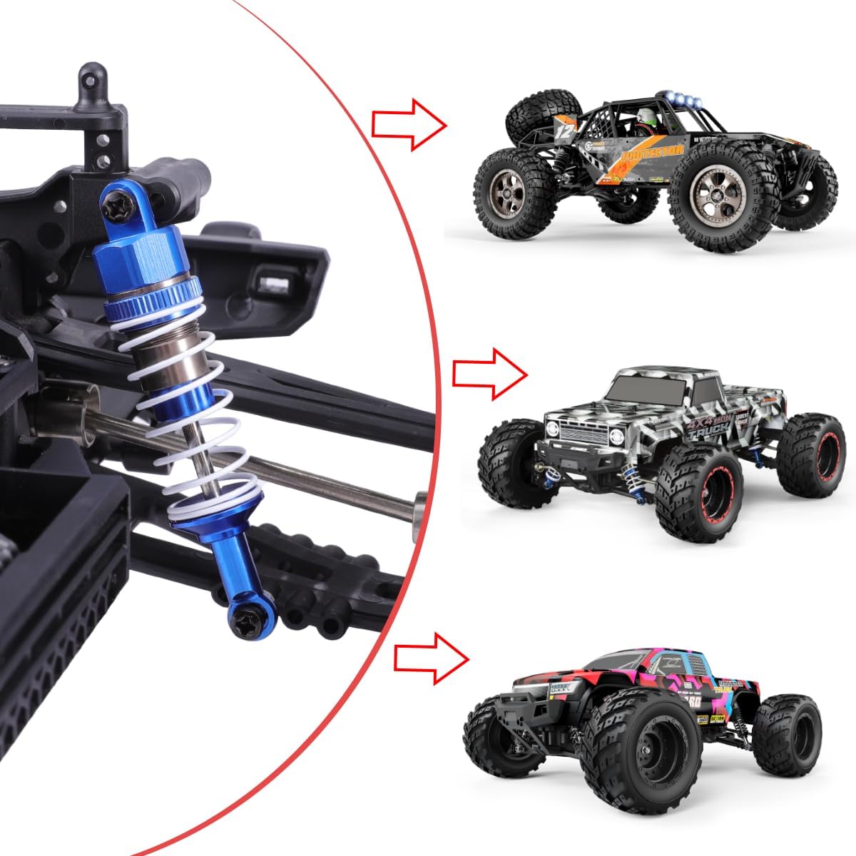 HAIBOXING 1/12th RC Car Spare Parts Full Aluminum Oil Filled Shocks(Front and Rear) Apply to 903A & 903 &905(90201B1& 90201B2)