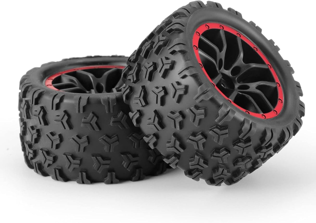 HAIBOXING RC Car Spare Parts Truck Wheels Complete(Front/Rear) 2pcs, TPR Materialized Off-Road Knobby Tires Apply to 18859A & 2021 New Version 18858 &18859 M1820T