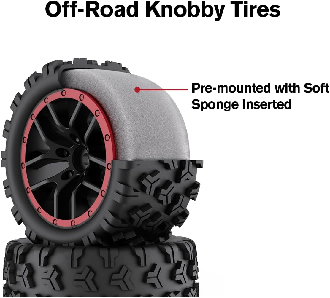 HAIBOXING RC Car Spare Parts Truck Wheels Complete(Front/Rear) 2pcs, TPR Materialized Off-Road Knobby Tires Apply to 18859A & 2021 New Version 18858 &18859 M1820T