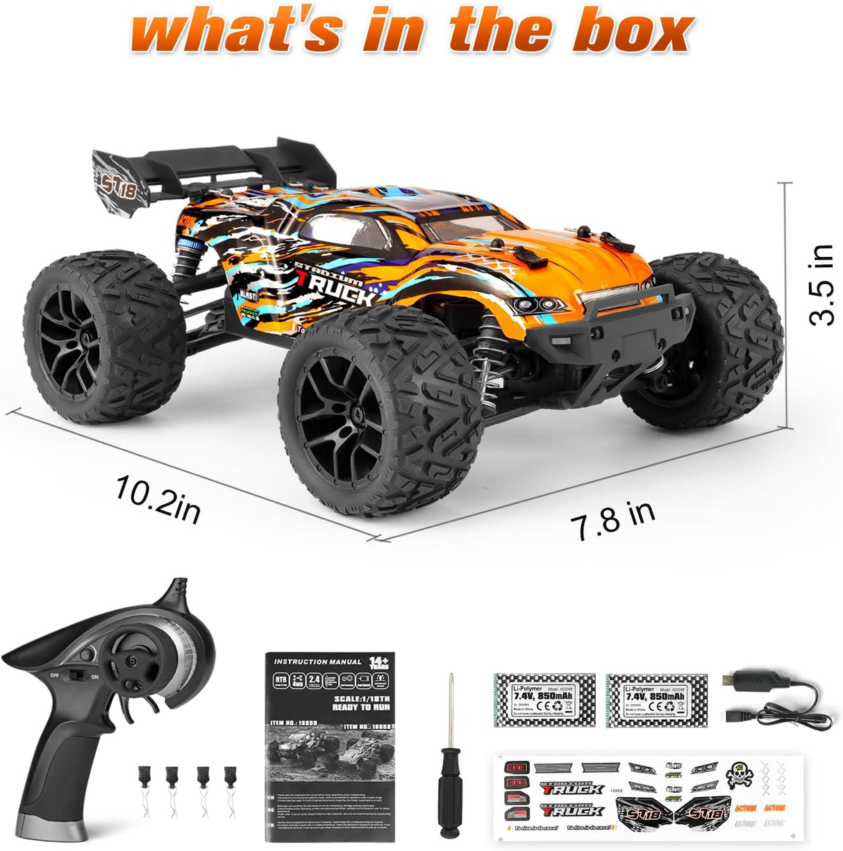 HAIBOXING 18858(Orange) 1/18 Brushed RC Buggy with 2 Batteries