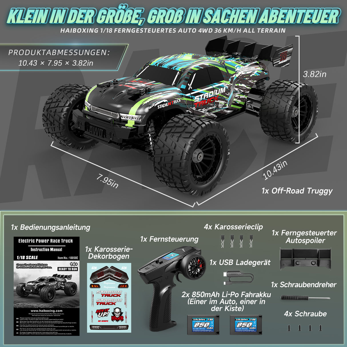 HAIBOXING 18858E(Black) 1/18 Brushed RC Buggy with 2 Batteries
