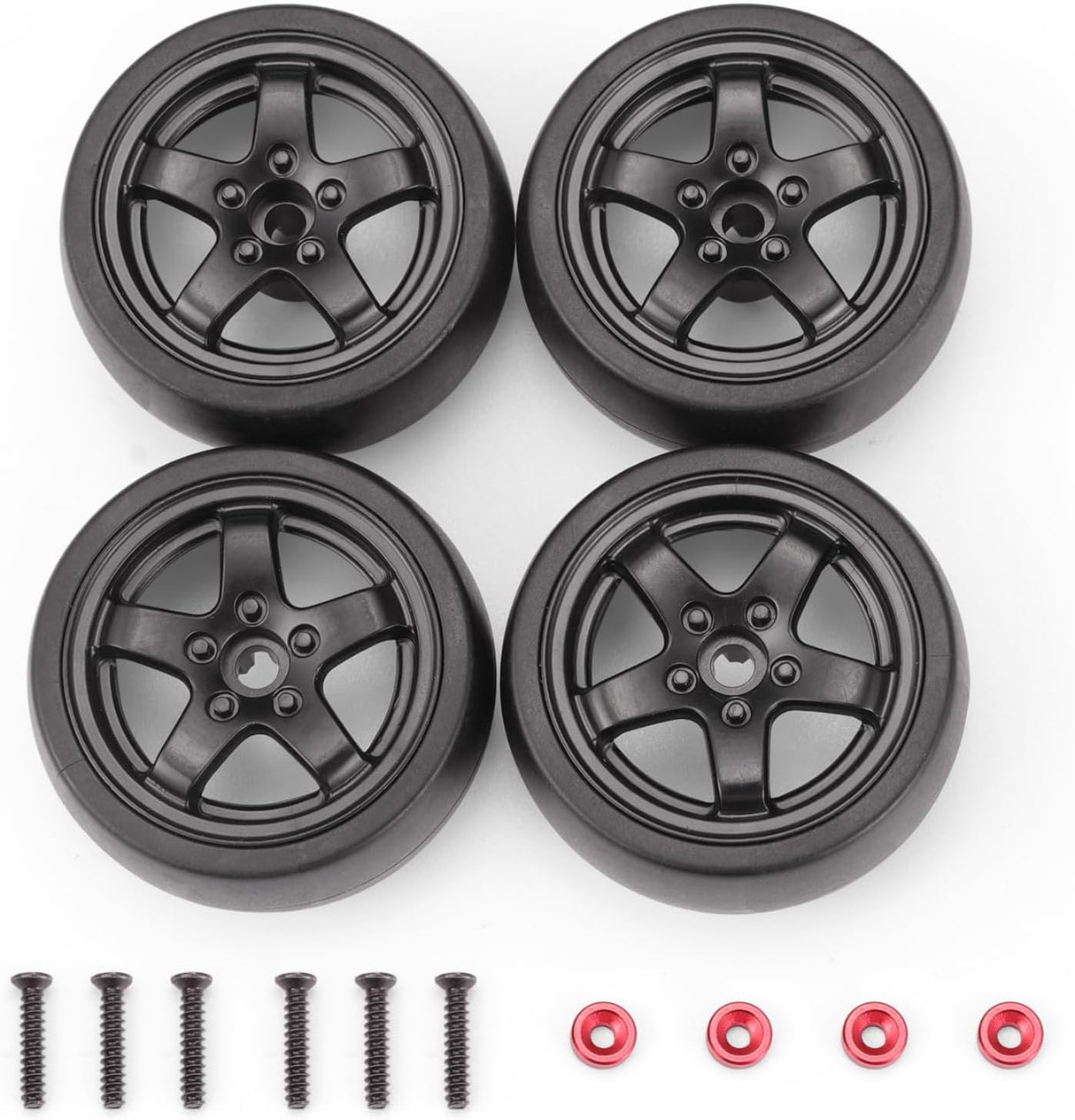 HAIBOXING RC Drift Car Spare Parts,1/18 Remote Control replacement Drift Wheels Complete(Front/Rear) 4pcs with Wheel Rings Apply to 2196 & 2197(29012)