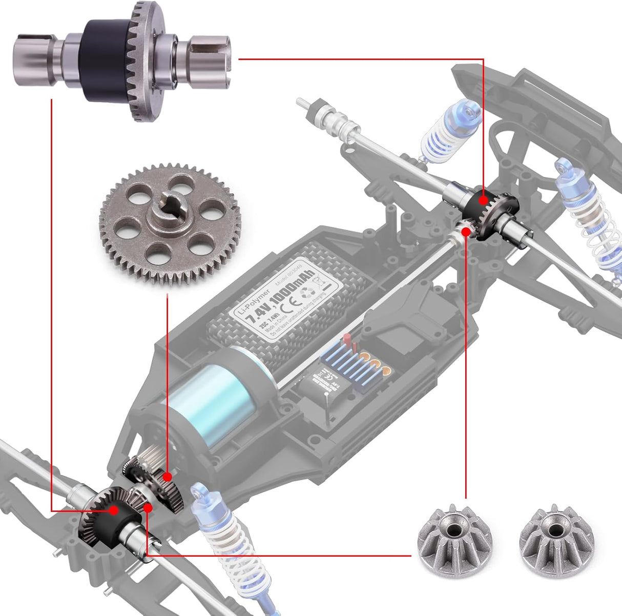 HAIBOXING 1/12th RC Car Spare Parts Sintered Steel Spur Gear & Drive Pinions & Steel Machine Diff. Complete w/Metal Cups Apply to 903A(90203 & 90202)