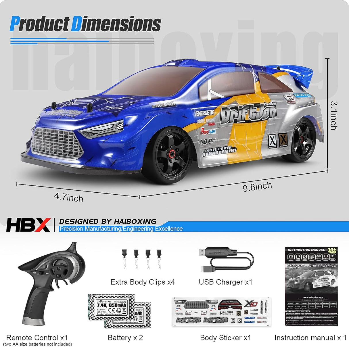 HAIBOXING 2197 1/18 Brushed RC Drift Car with 2 Batteries
