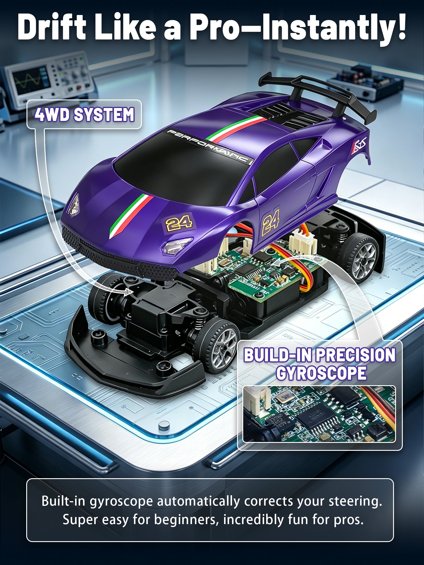 HAIBOXING 2198 1/43 Brushed RC Drift Car +2 Batteries (Purple