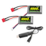 HAIBOXING RC-Car T-Stecker 7,4V 1000mAh Li-Po Akku, wiederaufladbar, passend für 18859, 18858, 18868, 18859A, 16889 und 16890A, 2 Stück Akkus mit USB-Ladegerät (18859E-E001 und M16150) 