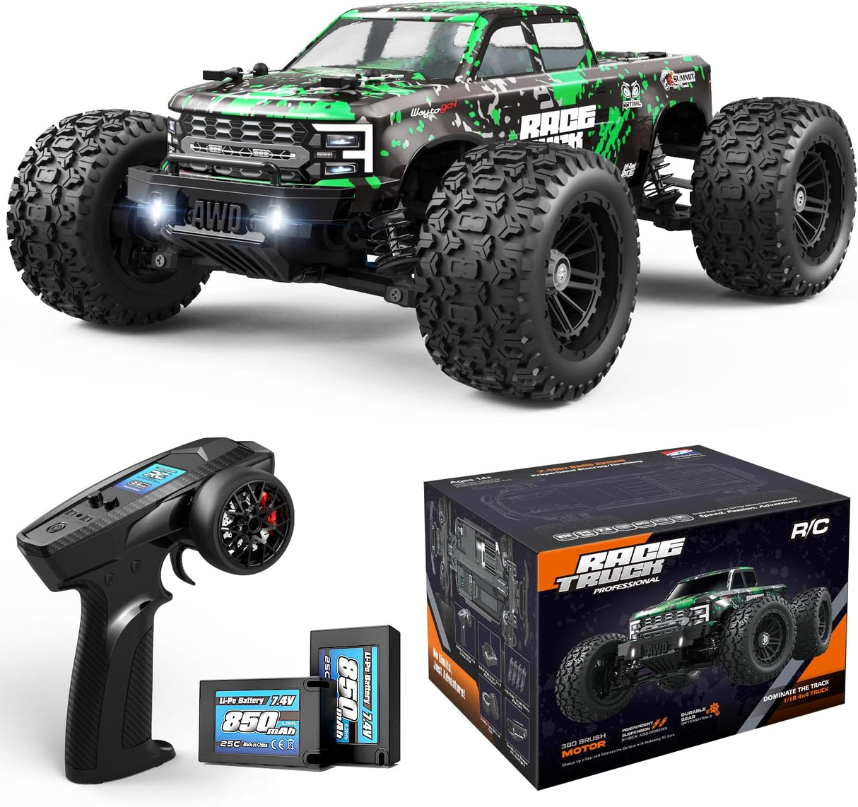 HAIBOXING 18859E(Green) 1/18 Brushed RC Truck with 2 Batteries