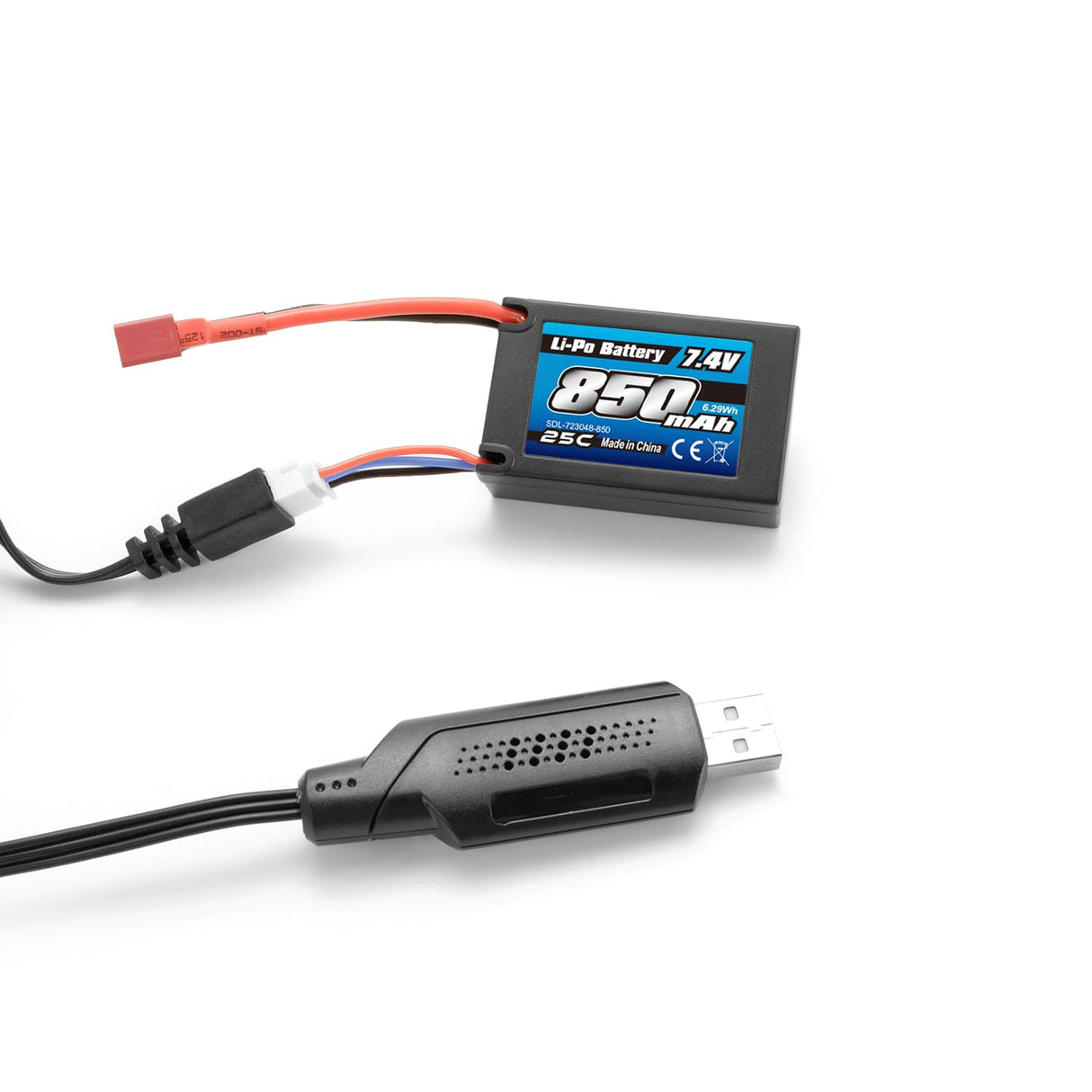 HAIBOXING RC Car Battery, 7.4V 850mAh Li-PO Rechargeable Battery Apply for 1/18 RC Trucks 18859E & 18858E  & 18856E 2pcs T Plug Batteries with USB Charger (P1849)
