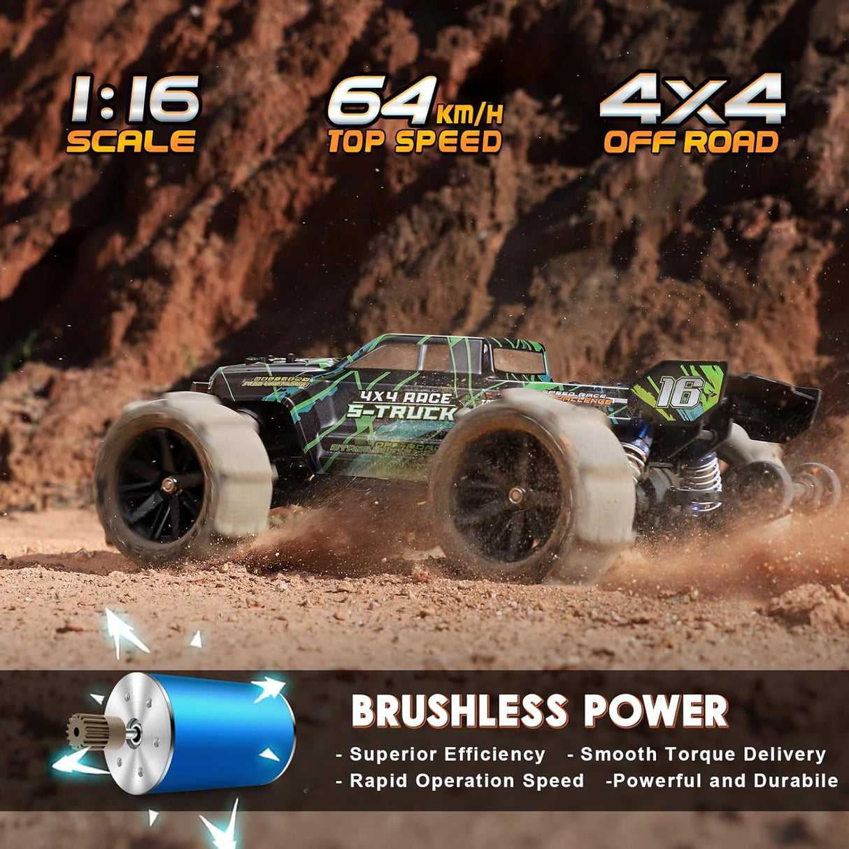 HAIBOXING 16890SA(Green) 1/16 Brushless RC Buggy with 2 Batteries