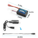 HAIBOXING RC Car Battery, 7.4V 850mAh Li-PO Rechargeable Battery Apply for 1/18 RC Trucks 18859E & 18858E  & 18856E 2pcs T Plug Batteries with USB Charger (P1849)