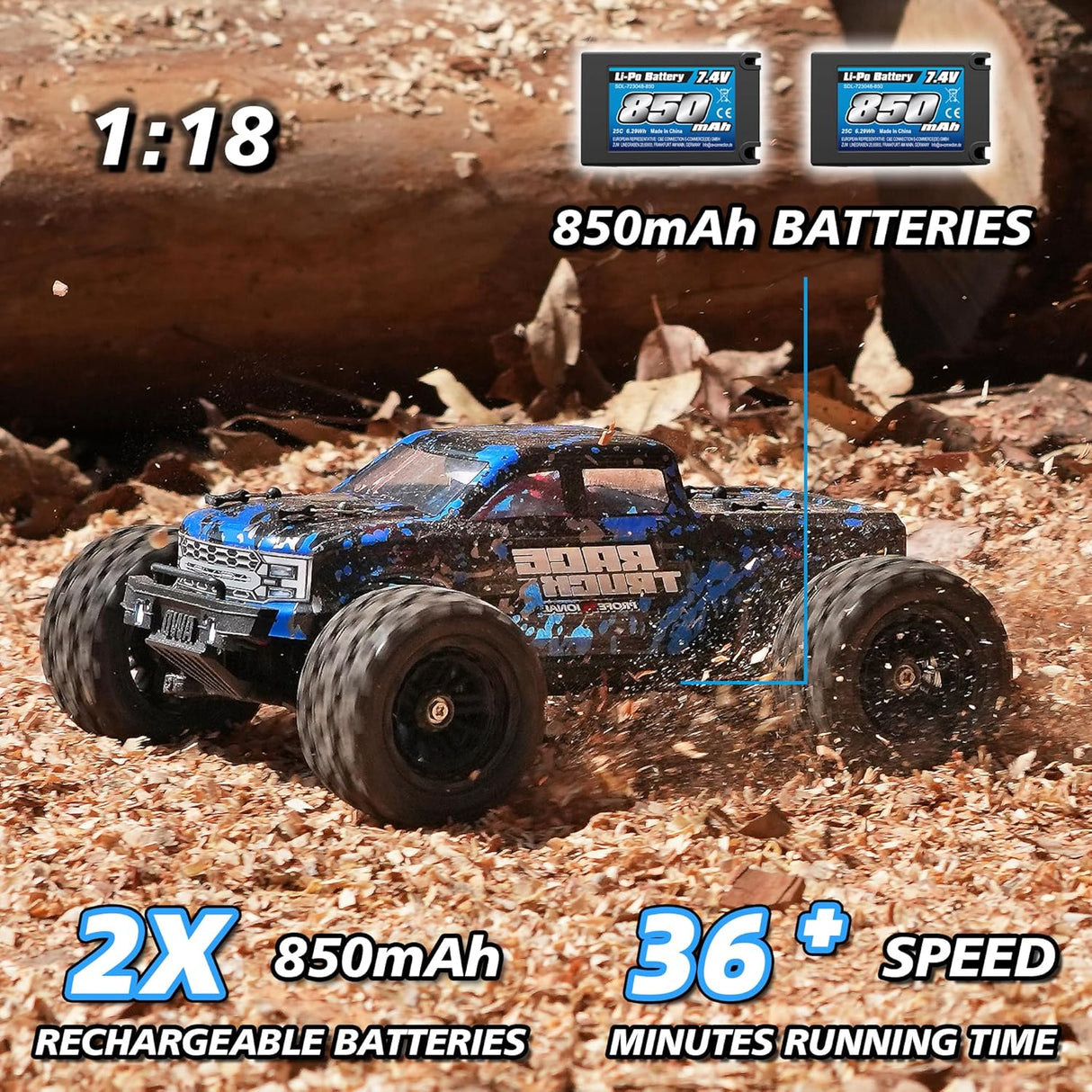 HAIBOXING 18859E(Blue) 1/18 Brushed RC Truck with 2 Batteries