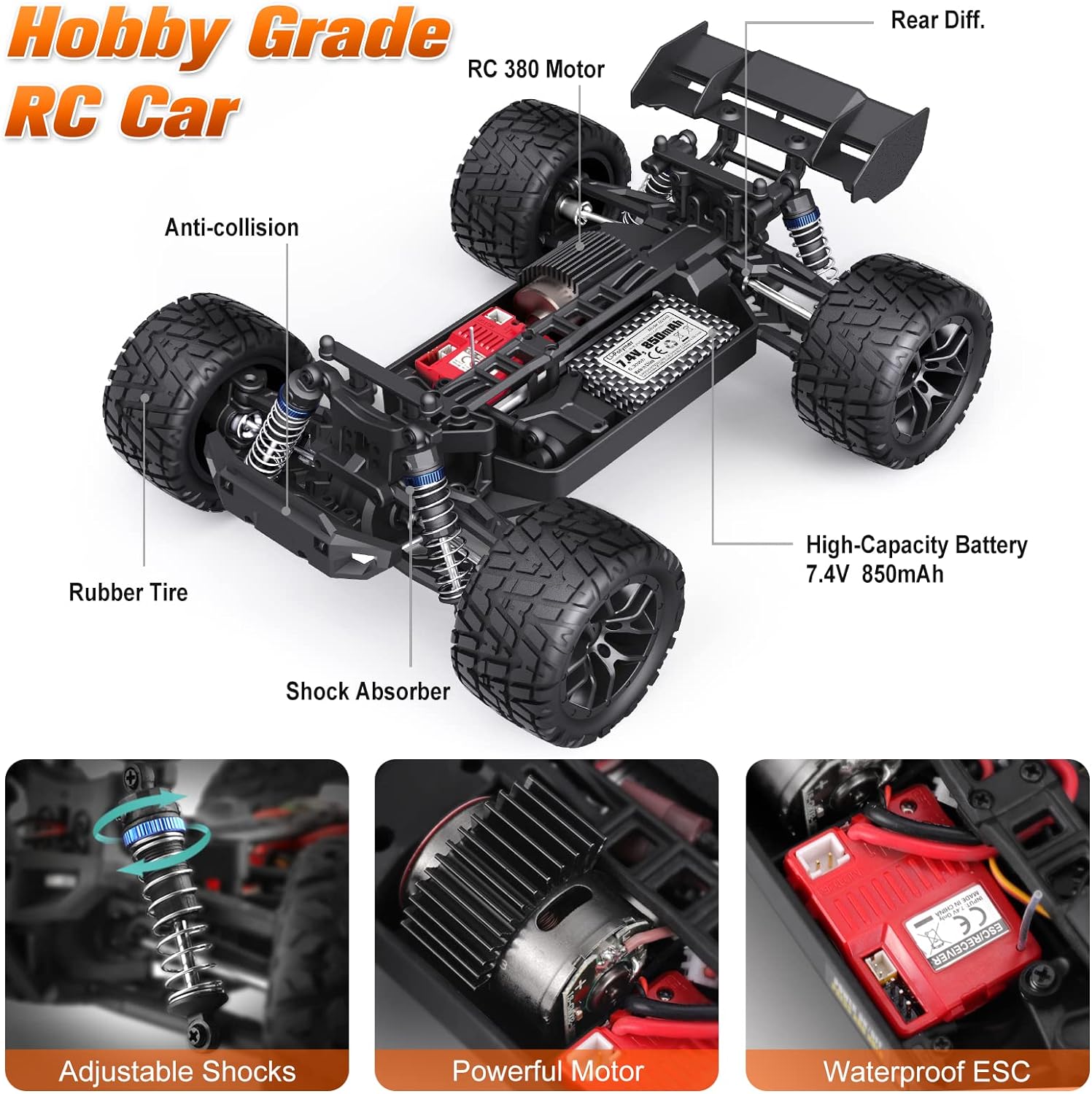 HAIBOXING 18858 (Orange) 1/18 Brushed RC Buggy with 2 Batteries