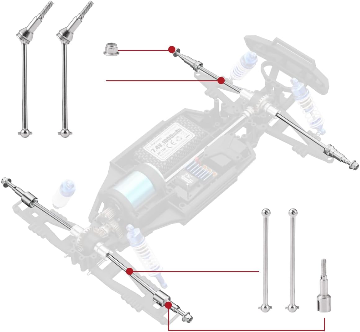 HAIBOXING RC Car Spare Parts Metal Front Universal Drive Shafts and Rear Drive Shafts Apply to 903 & 903A & 905(90205 & 90206 & 90207)