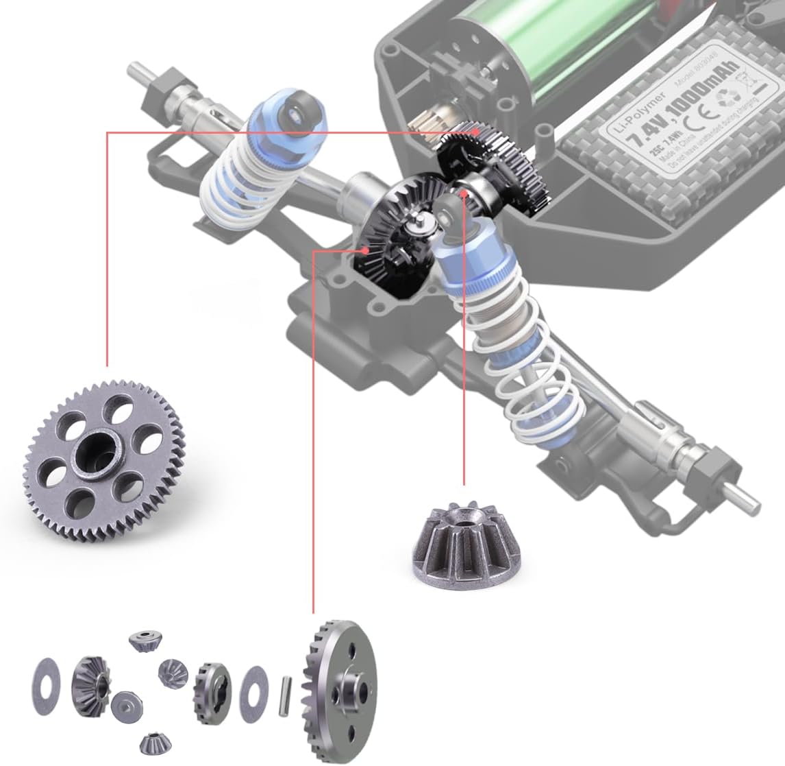 HAIBOXING 1/16th RC Car Spare Parts Machined Metal Spur Gear & Diff. Pinions and Diff. Gears Apply to 16890A(M16102 & M16103)