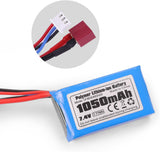 HAIBOXING RC Car T Plug 7.4V 1050mAh Li-PO Rechargeable Battery Apply for 16890A &16890SA & 3100A 2 Pack Batteries with USB Charger(18859E-E001 and E782)