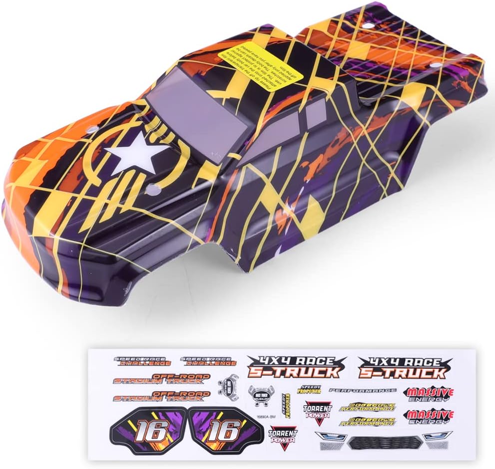 HAIBOXING Brushless 1/16TH RC Cars Spare Parts, RC Trucks Body Shell Yellow & Purple Apply to 16890A,4 X4 Race S-Truck Body(M16820)