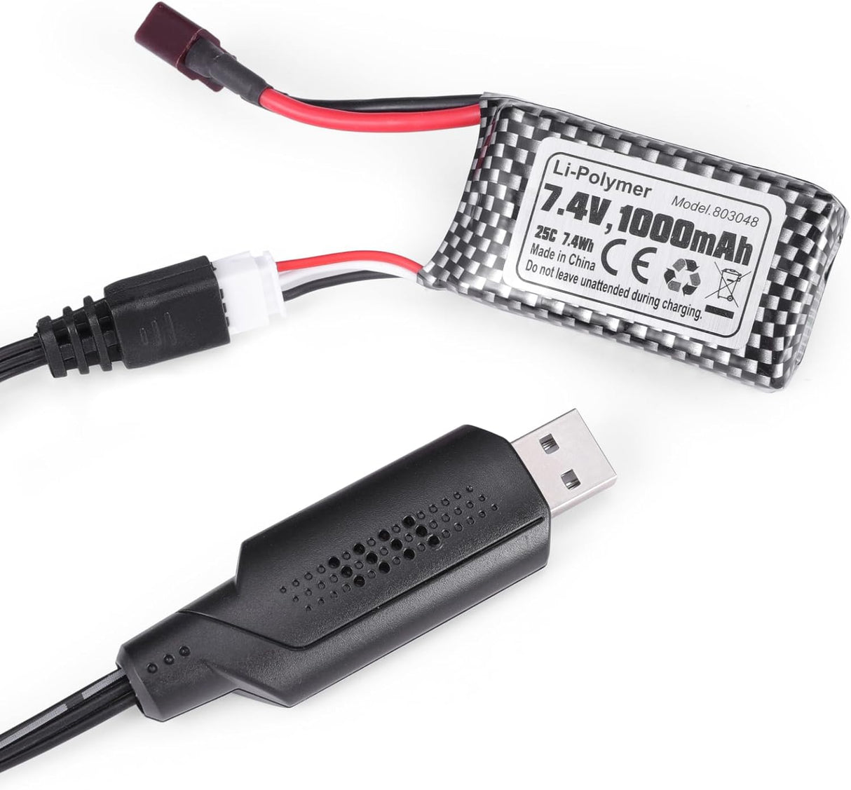 HAIBOXING RC Car T Plug 7.4V 1000mAh Li-PO Rechargeable Battery Apply for 18859 & 18858 &18868 & 18859A & 16889 & 16890A 2pcs Batteries with USB Charger(18859E-E001 and M16150)