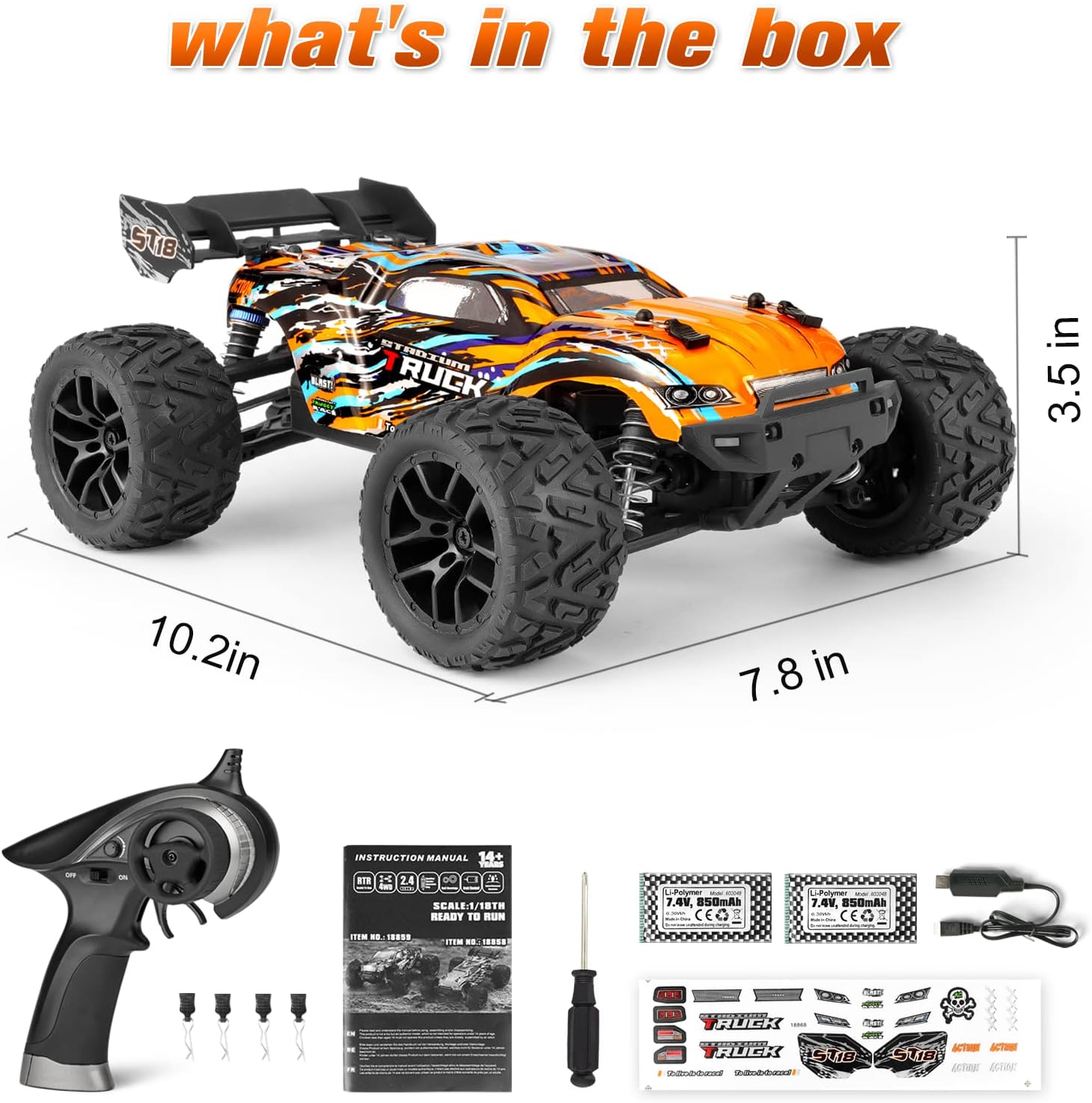 HAIBOXING 18858 (Orange) 1/18 Brushed RC Buggy with 2 Batteries