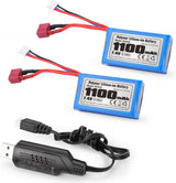 HAIBOXING RC Car T Plug 7.4V 1100mAh Li-PO Rechargeable Battery Apply for 16890A &16890SA & 3100A 2 Pack Batteries with USB Charger(E782)