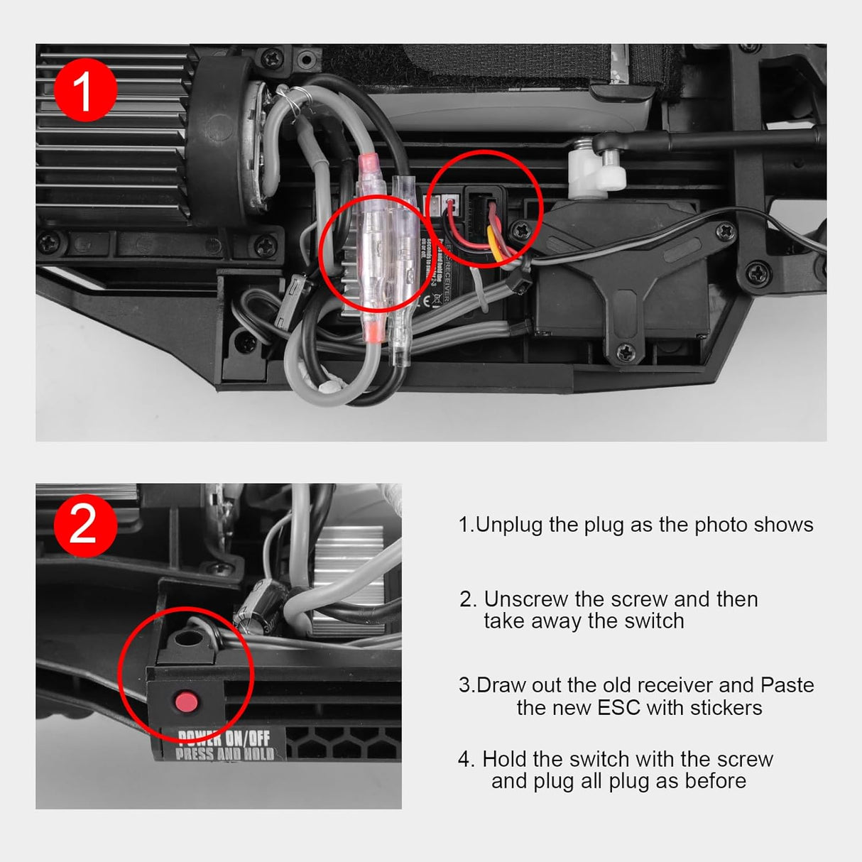 HAIBOXING 1/12TH Scale RC Cars Spare Parts Waterproof Brushed ESC/Receiver Apply to 905&903 (90127)
