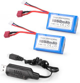 HAIBOXING RC Car T Plug 7.4V 1050mAh Li-PO Rechargeable Battery Apply for 16890A &16890SA & 3100A 2 Pack Batteries with USB Charger(18859E-E001 and E782)