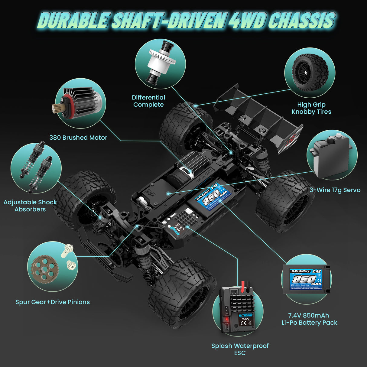 HAIBOXING 18858E(Black) 1/18 Brushed RC Buggy with 2 Batteries