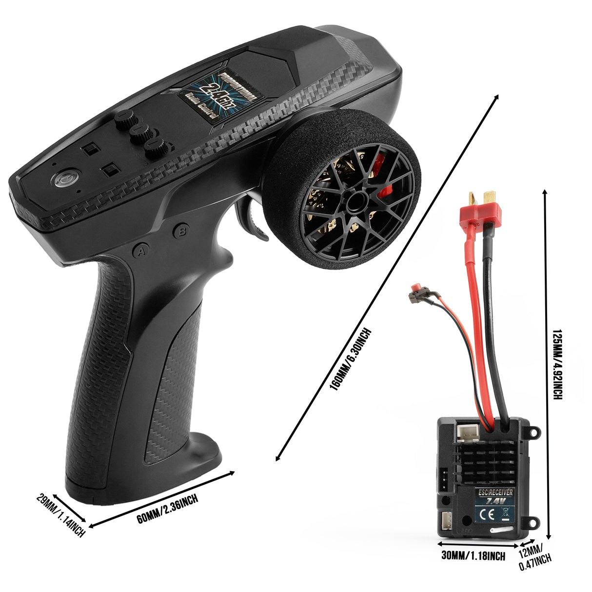 HAIBOXING E970&E972 2.4GHz Radio Controller and Waterproof Receiver for 1/18 Scale RC Cars