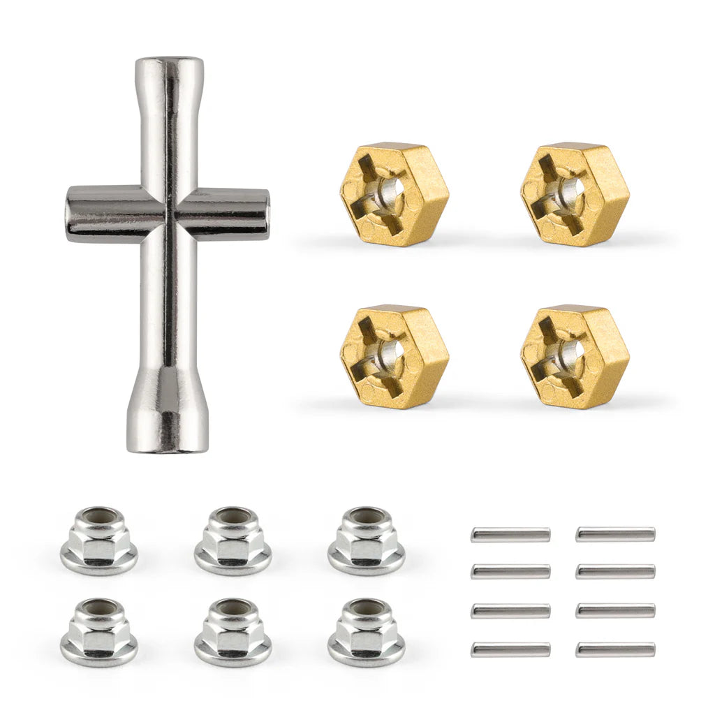 (T002+H003+H022+T2121) HAIBOXING 1/12 Scale RC Cars Spare Parts Apply for HBX 2995 Metal Wheel Hex. , Wheel Flange Lock Nut M4 and Wheel Hex. Pins